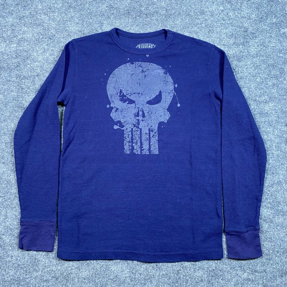 Marvel Extreme Punisher‎ Skull Graphic Thermal Shirt Mens Large Navy Blue 2010